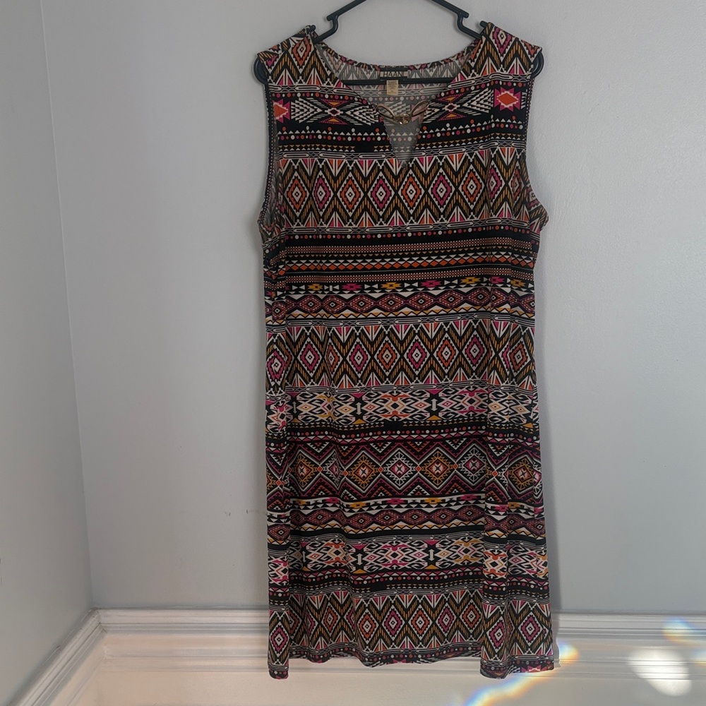 Haani Multicolor Geometric Sleeveless Midi Dress